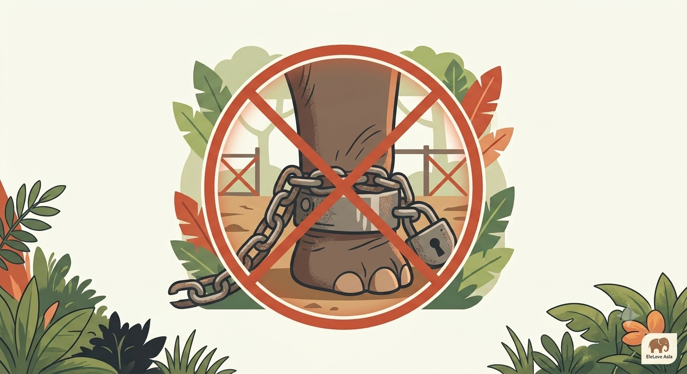 No long-term chaining — elephants need to roam.